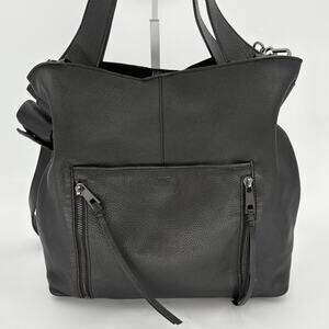 Vince Camuto Black Pebbled Leather Hobo Shoulder Bag with Detachable Pouch